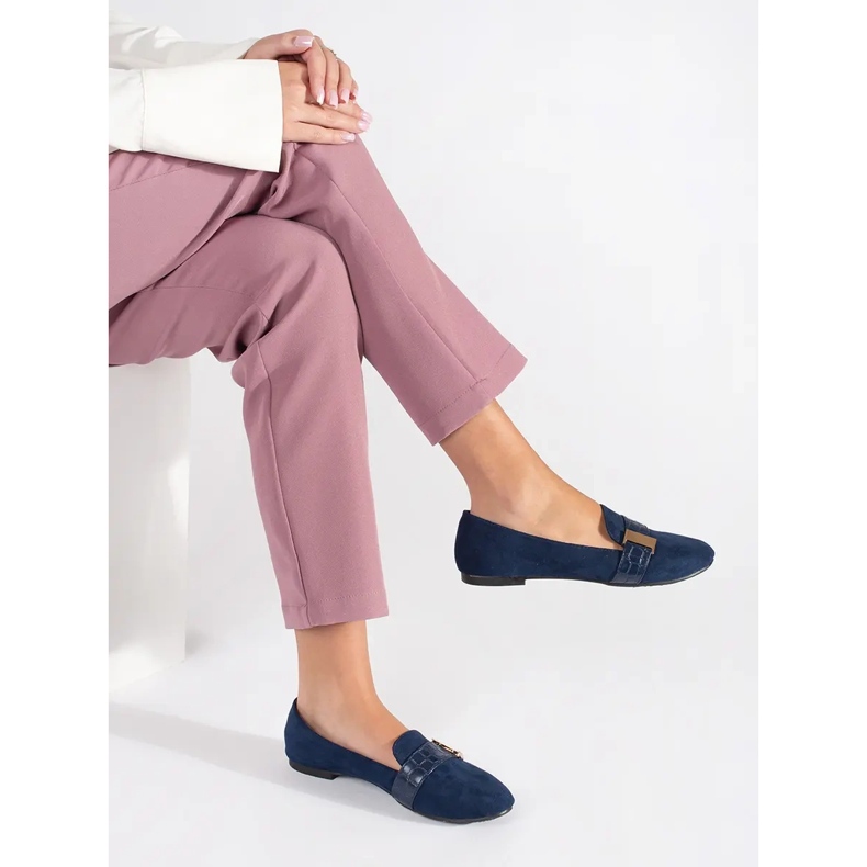 Navy blue suede ballet flats with a buckle 1 Navy blue suede ballet flats with a buckle 1