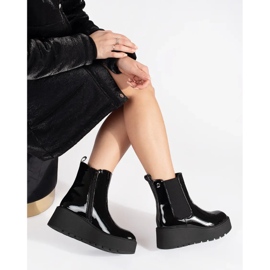 Seastar Women's black patent Chelsea boots with wedges 1