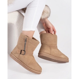 Light beige women's snow boots with a decorative buckle and zipper 1 Light beige women's snow boots with a decorative buckle and zipper 1