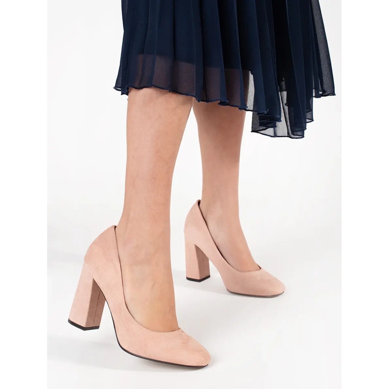 Seastar Beige suede pumps on a high post 2