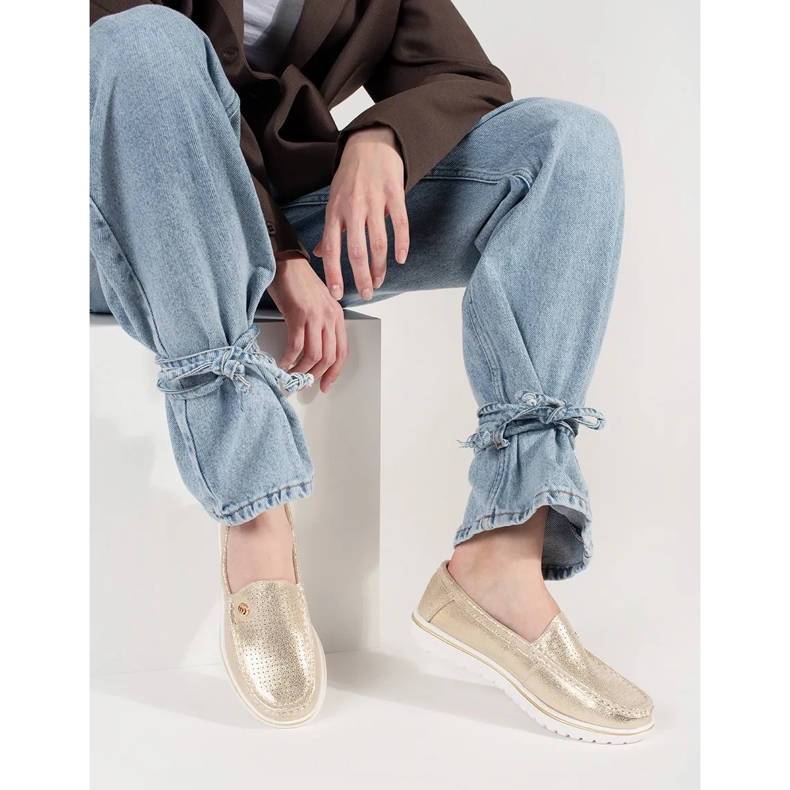 Goodin Golden metallic loafers made of natural leather 2