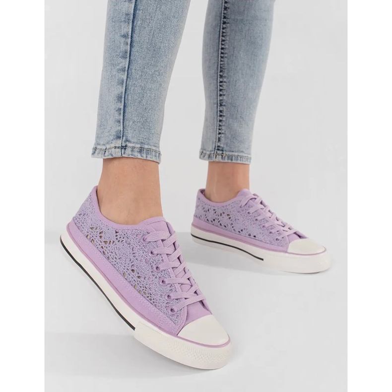 Violet openwork tied sneakers purple 1