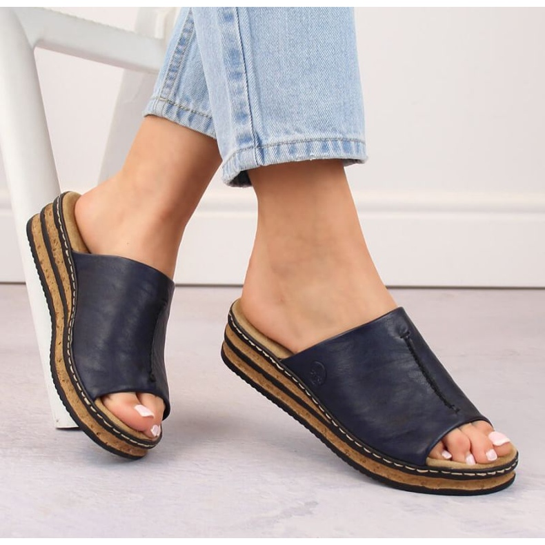 Comfortable Rieker W RKR670 flip-flops, navy blue 1