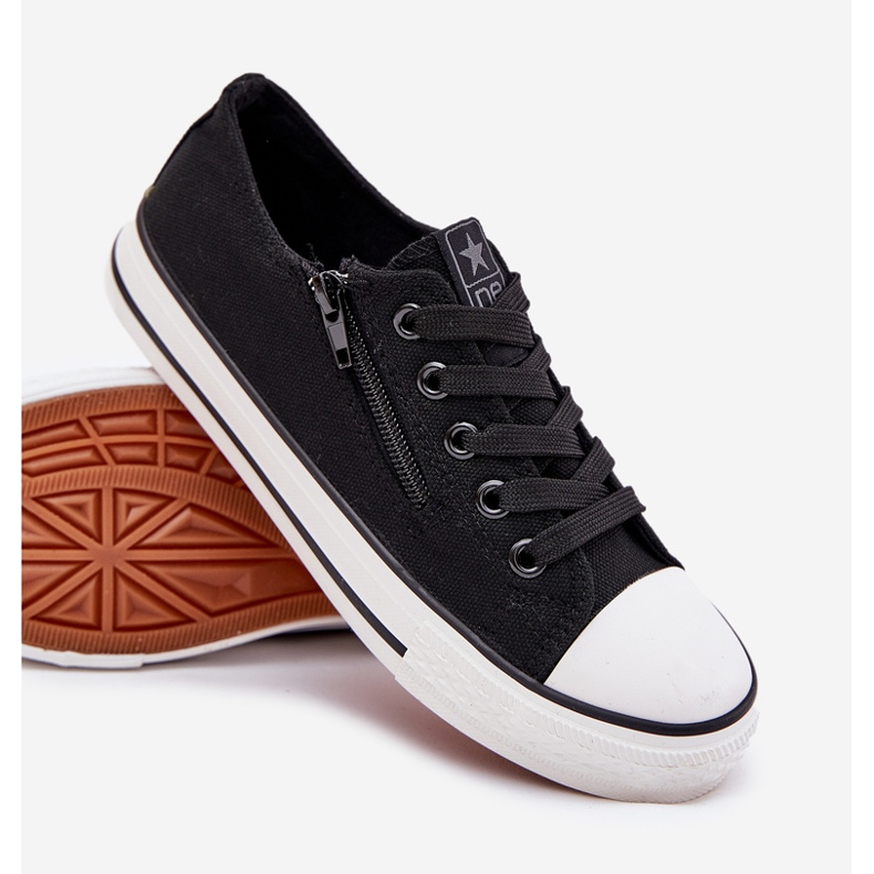 Black lace -up low sneakers 2