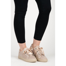 Suede sneakers tied with a ribbon brown 2