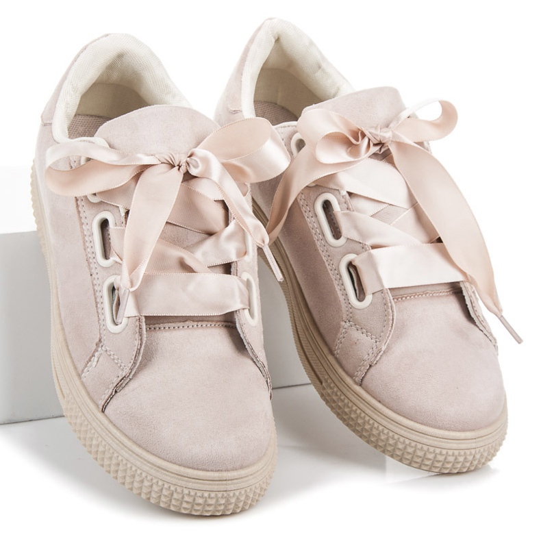 Suede sneakers tied with a ribbon brown 1