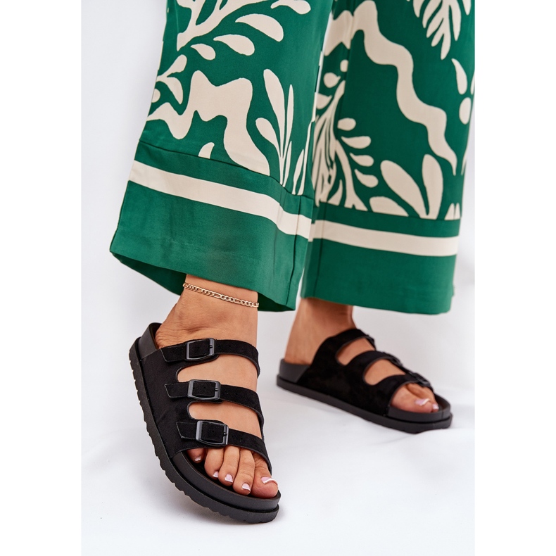 Women's slippers with stripes and buckles black 2