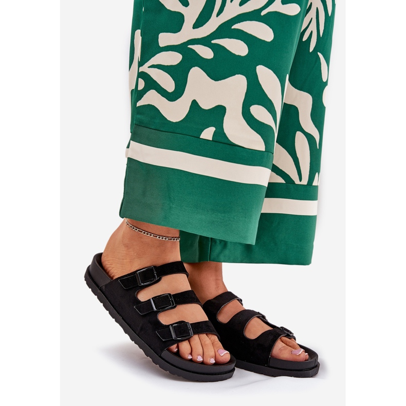 Women's slippers with stripes and buckles black 1