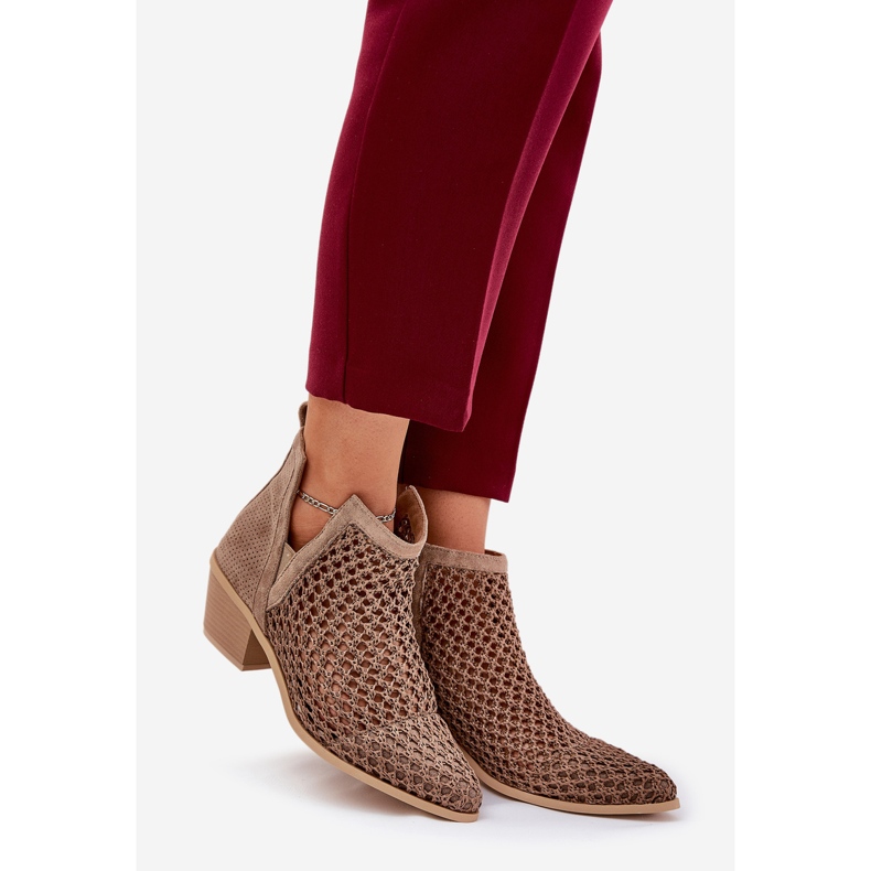 Openwork women's high heels with cutouts and khaki braid beige 1