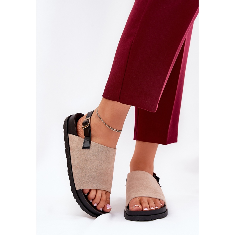 Women's sandals with eco suede on the platform beige 2