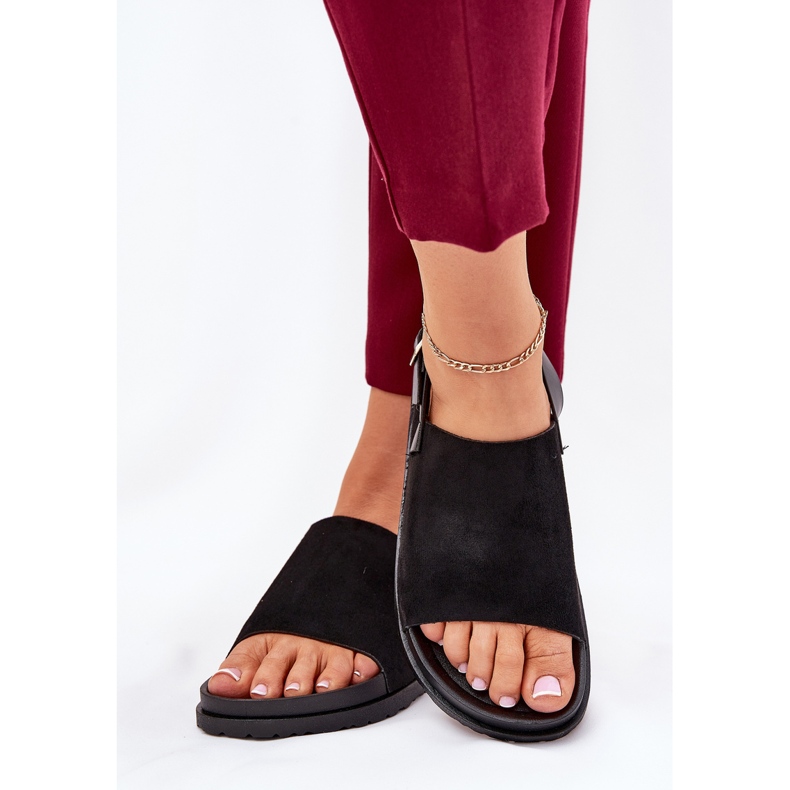 Women's sandals with eco suede on the platform black 2