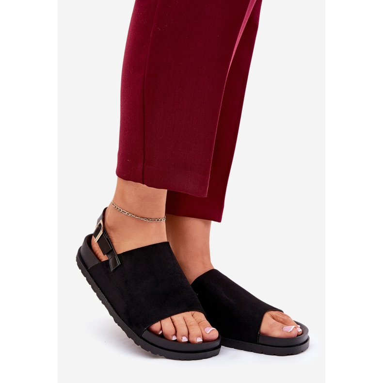 Women's sandals with eco suede on the platform black 1