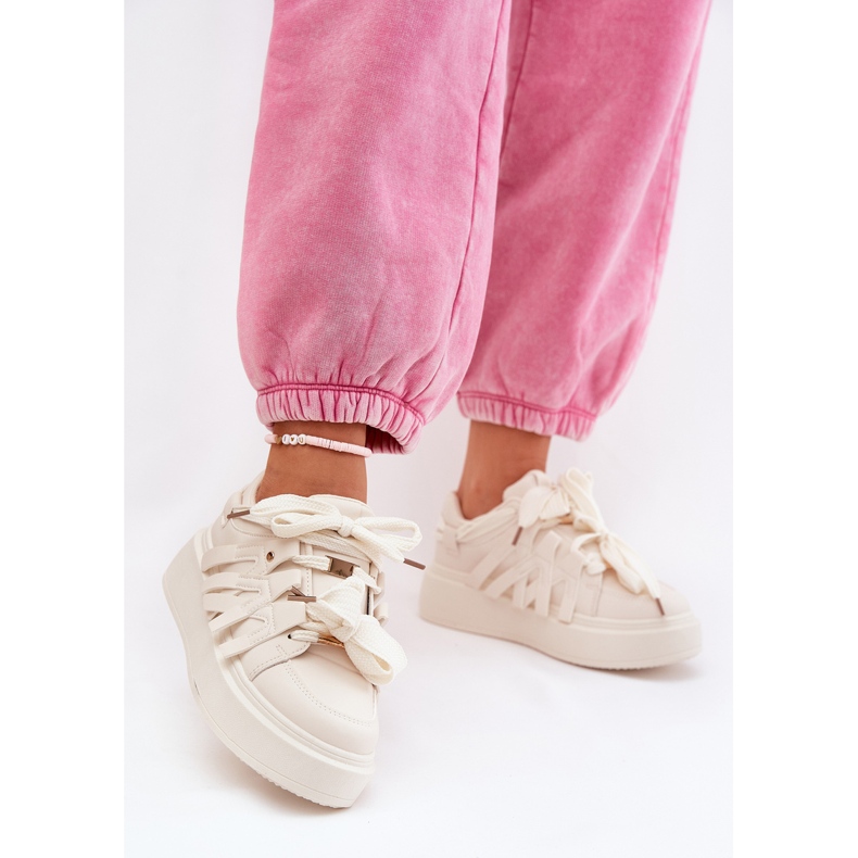 Eco leather sneakers on the beige platform 2