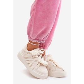 Eco leather sneakers on the beige platform 1