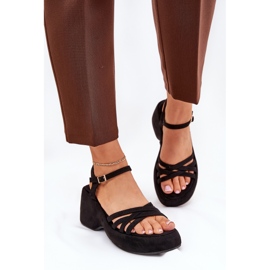 Sandals on the platform and wedges with eco suede black 6