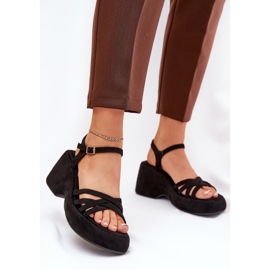 Sandals on the platform and wedges with eco suede black 2 Sandals on the platform and wedges with eco suede black 2
