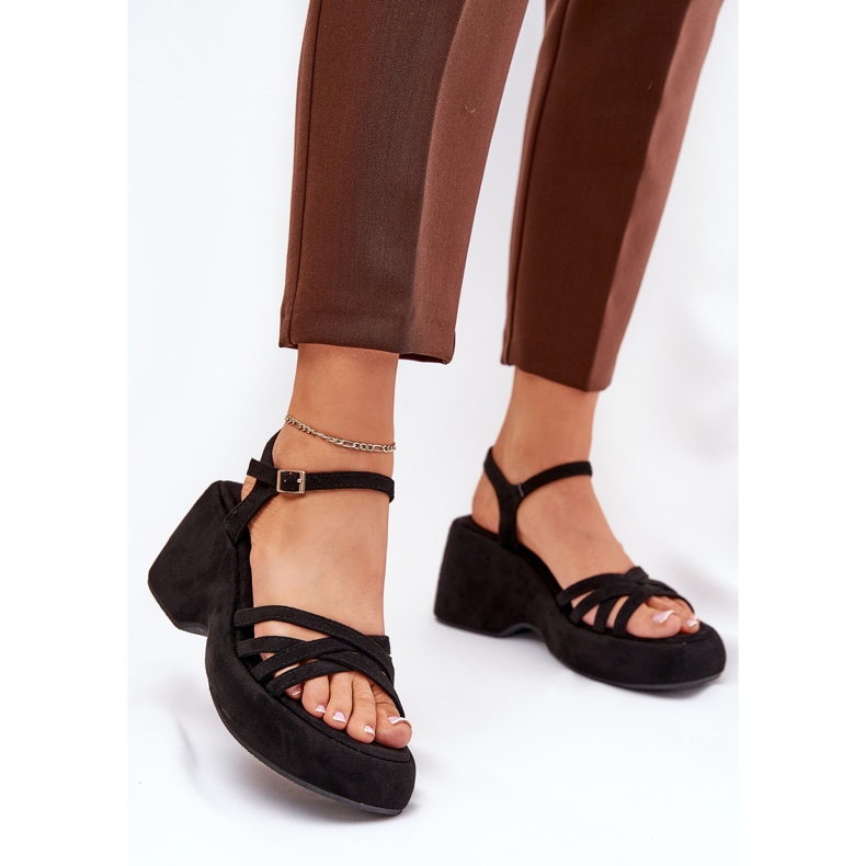 Sandals on the platform and wedges with eco suede black 2