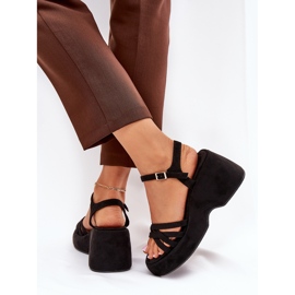 Sandals on the platform and wedges with eco suede black 5