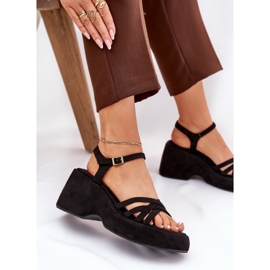 Sandals on the platform and wedges with eco suede black 7