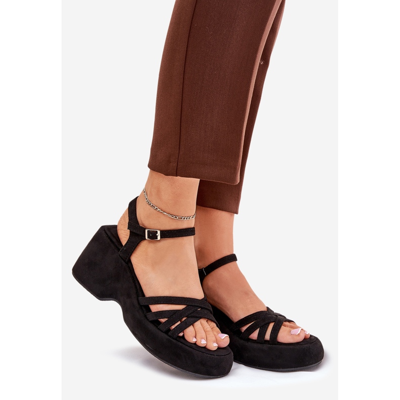 Sandals on the platform and wedges with eco suede black 1