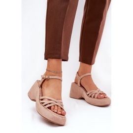 Sandals on the platform and wedges with eco suede beige 2
