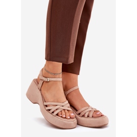 Sandals on the platform and wedges with eco suede beige 1