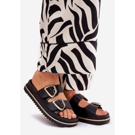 Women's flip flops on the platform with golden clamps black 1