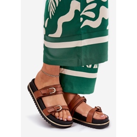 Smooth women's flip flops on the platform with stripes and clamps Camel brown 1