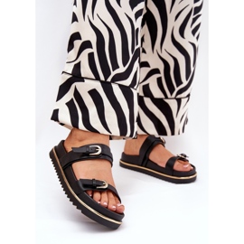Smooth women's slippers on the platform with stripes and clamps black 2