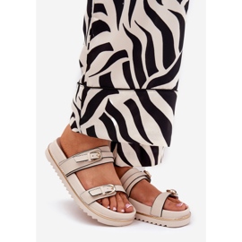 Smooth women's slippers on the platform with stripes and clamps light beige 1