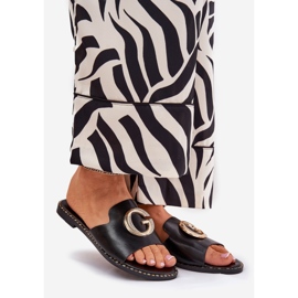 Eco leather flat women's slippers with a decorative detail black 1