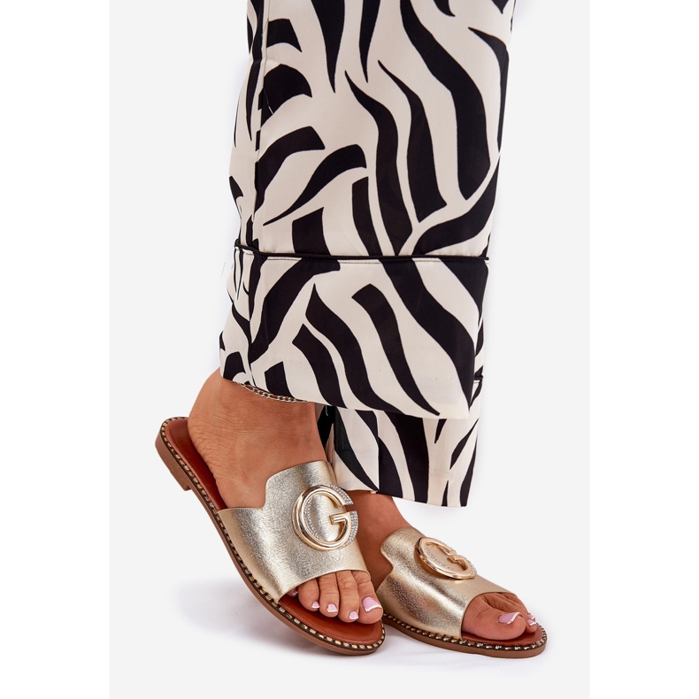 Eco leather flat women's slippers with a decorative golden detail 1 Eco leather flat women's slippers with a decorative golden detail 1