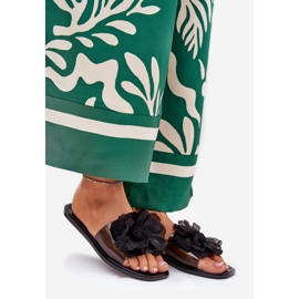 Transparent flat women's flip flops with artificial flower black 1