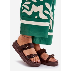 Women's flip flops on the platform with golden clamps brown 1