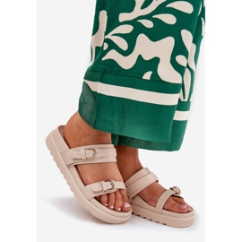 Women's flip flops on the platform with golden buckles beige 1