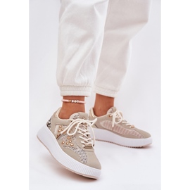 Women's sports shoes with mesh and beige studs 2