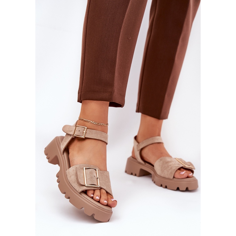 Eco suede women's sandals with a beige buckle 2