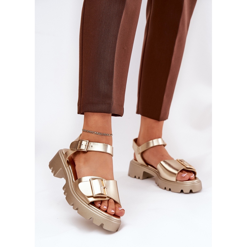 Eco leather women's sandals with golden buckle 2