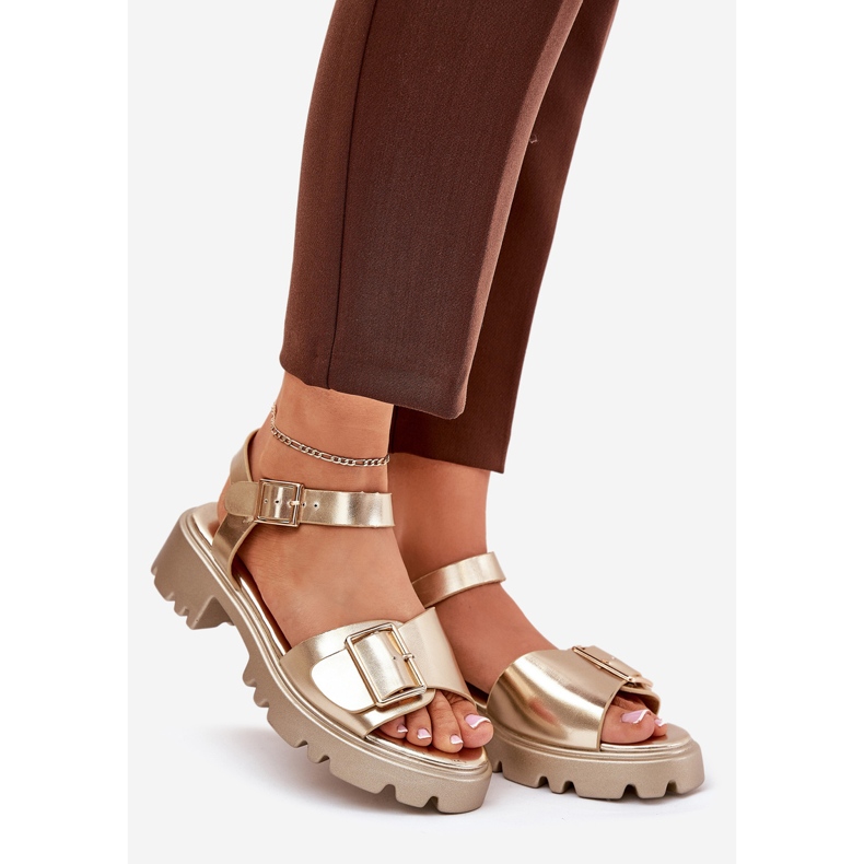 Eco leather women's sandals with golden buckle 1