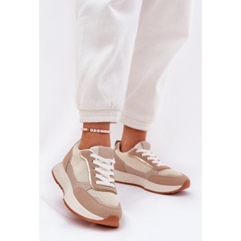 Women's sports shoes with a mesh on the khaki platform beige 2