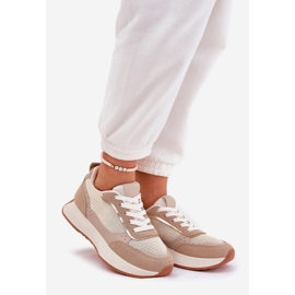 Women's sports shoes with a mesh on the khaki platform beige 1