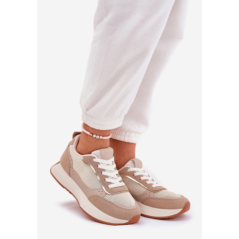 Women's sports shoes with a mesh on the khaki platform beige 1