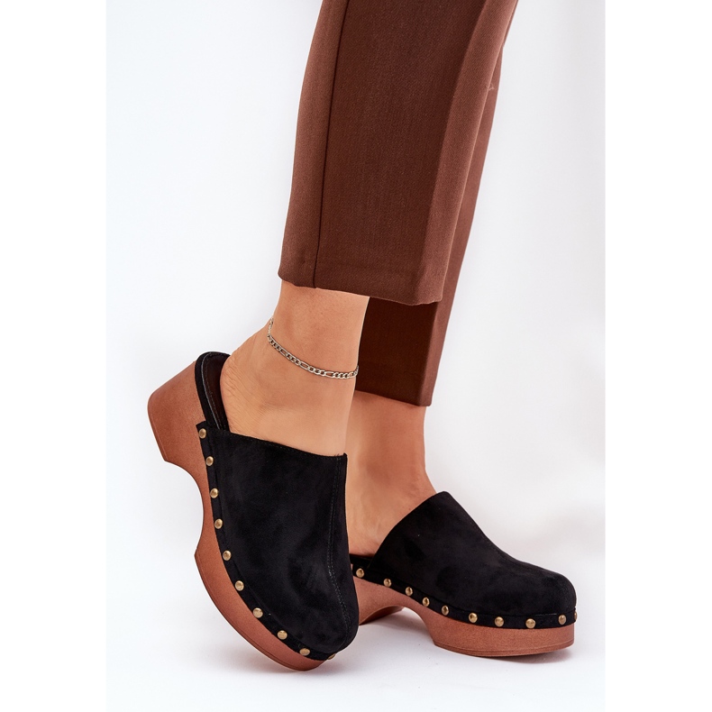 Women's clogs with eco suede blacks 2