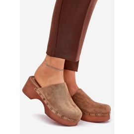 Clogs women's flip -flops with eco suede studs camel brown 1