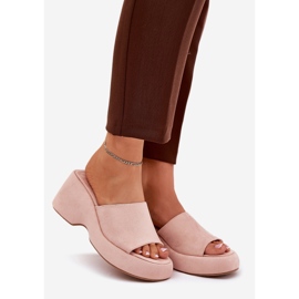 Eco suede women's slippers on the platform and pink wedges 1 Eco suede women's slippers on the platform and pink wedges 1