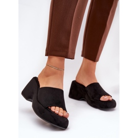Eco suede women's slippers on the platform and black wedges 2