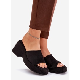 Eco suede women's slippers on the platform and black wedges 1