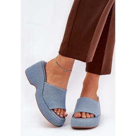 Material women's flip flops on the platform and denim wedges blue 2