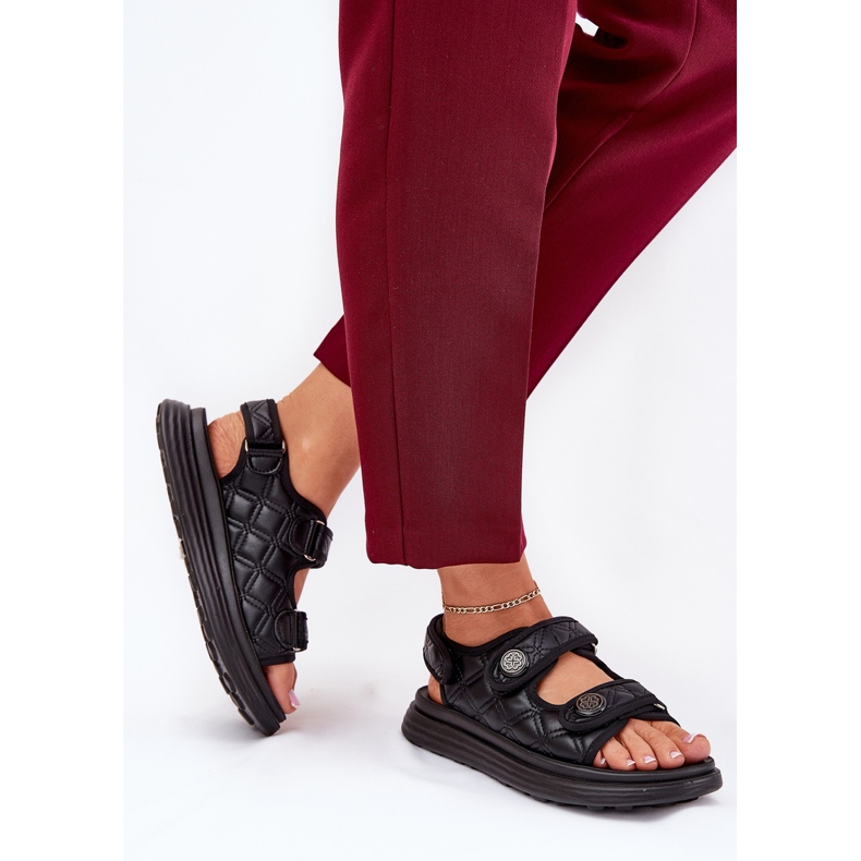 Women's sandals with decorative black Velcro details 2