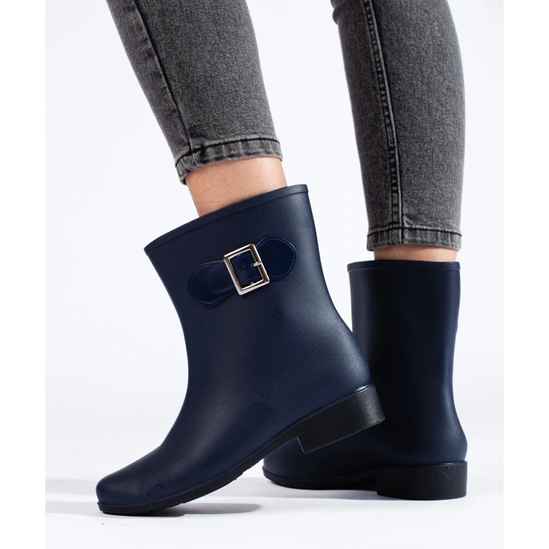 Navy blue rubber boots with a buckle 2